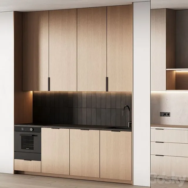 452 modern kitchen 17 mini kitchen 04 wood japandi in 2 options 3D Model 452 modern kitchen 17 mini kitchen 04 wood japandi in 2 options 3D Model