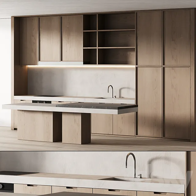 497 modern kitchen 19 minimal wood japandi 02 3D Model