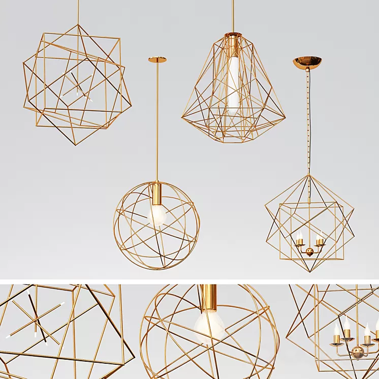 5 GEOMETRIC PENDANT LIGHTS 3D Model 5 GEOMETRIC PENDANT LIGHTS 3D Model