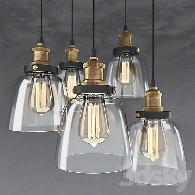 5-light Edison Lamp with Bulbs. Chandelier with 5 hangers and Edison bulbs 3D Model 5-light Edison Lamp with Bulbs. Chandelier with 5 hangers and Edison bulbs 3D Model