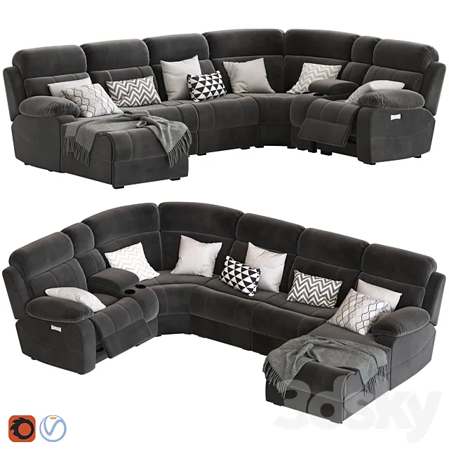 5-Seater Corner Sofa with Chaise and Foot lift 3DModel