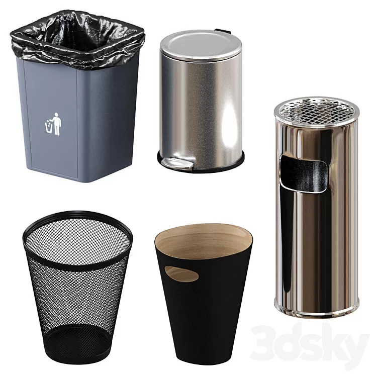 5 trash bin (low poly) 3D Model