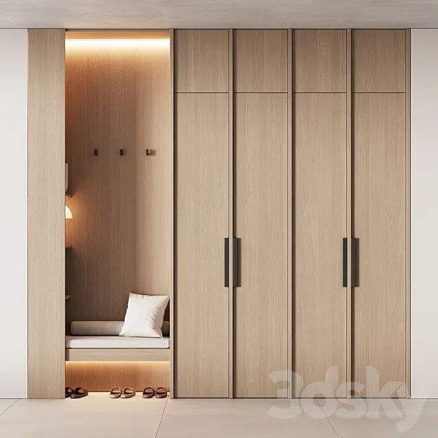 541 hallway zone 14 minimal modular wardeobe with seating niche 3D Model