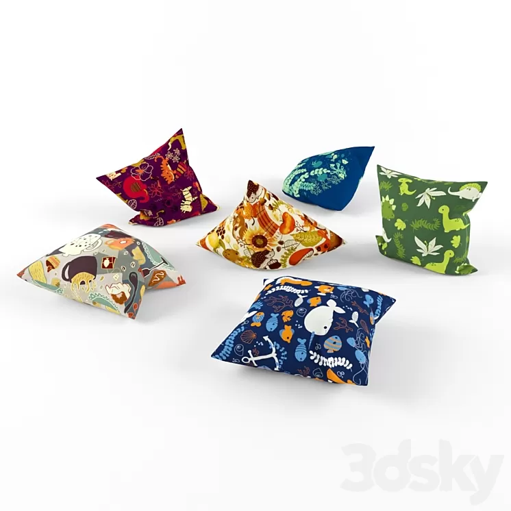 6 bright pillows 3D Model