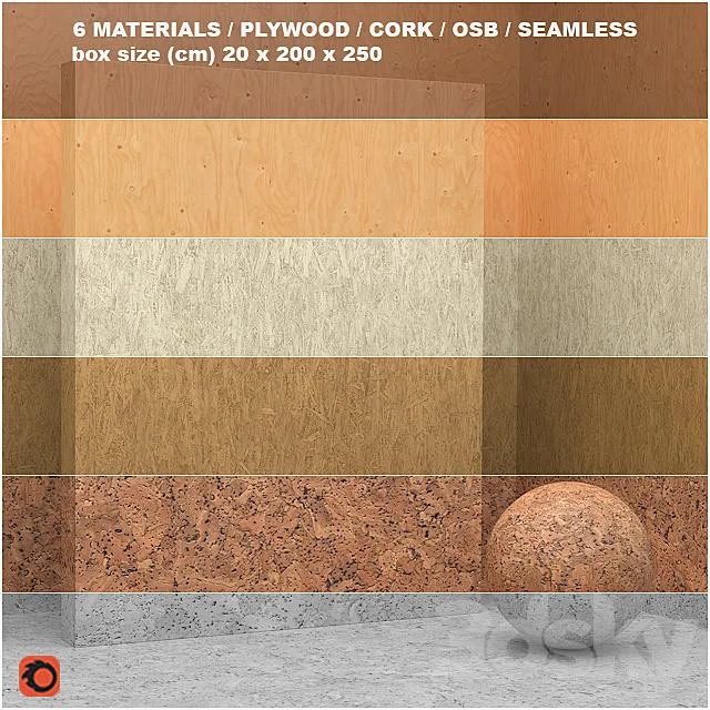 6 materials (seamless) – plywood. osb. cork – set 5 3DModel