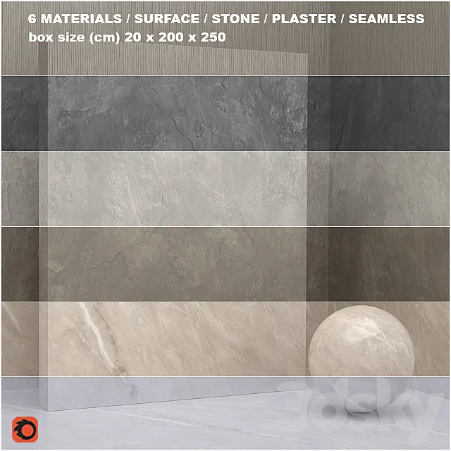 6 materials (seamless) – stone plaster – set 22 3D Model