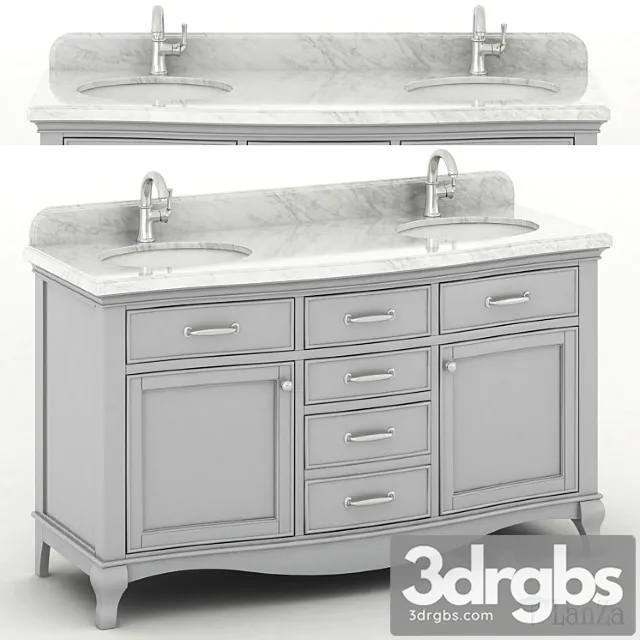 60 Double Sink Wooden Vanity With Carrara Marble Top 1 3D Model Download 60 Double Sink Wooden Vanity With Carrara Marble Top 1 3D Model Download
