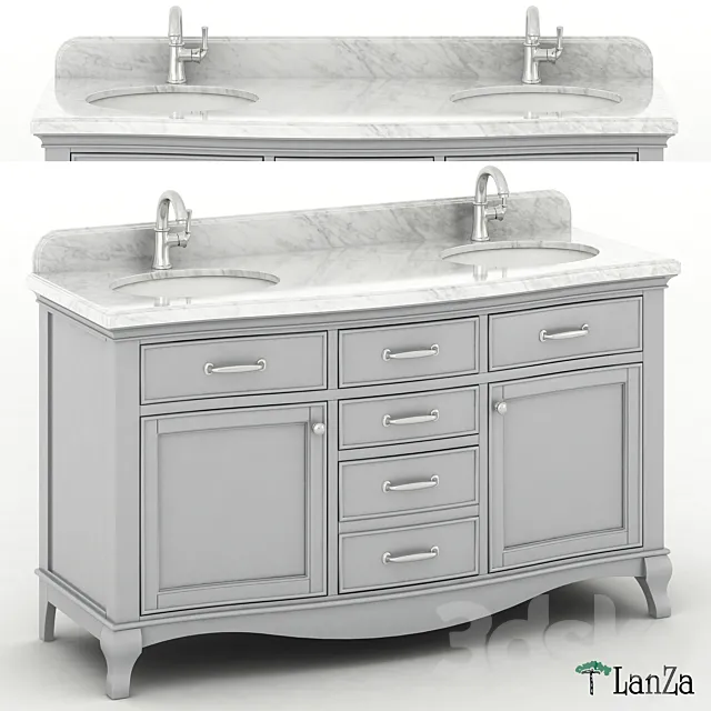 60 “Double sink wooden vanity with Carrara marble top 3D Model 60 “Double sink wooden vanity with Carrara marble top 3D Model