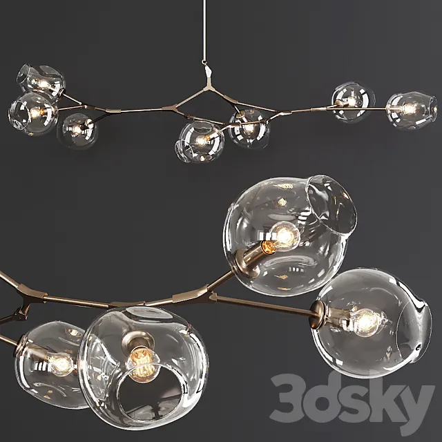 7-globe Branching Bubble Vintage Brass and Clear Glass 3D Model