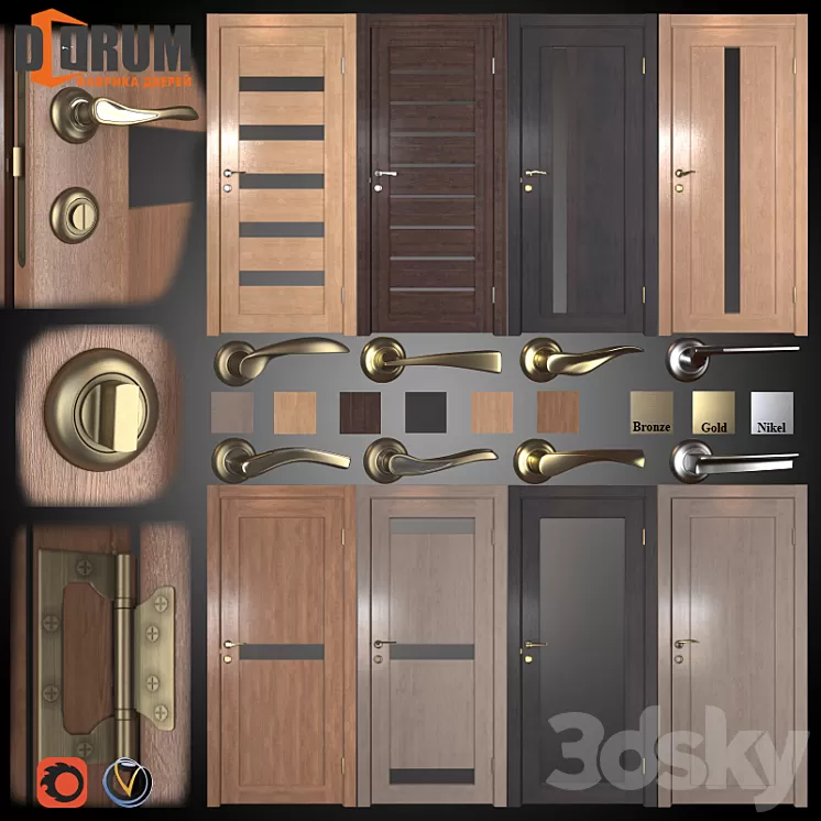 8 doors (6 colors) + 8 handles (3 colors) 3D Model