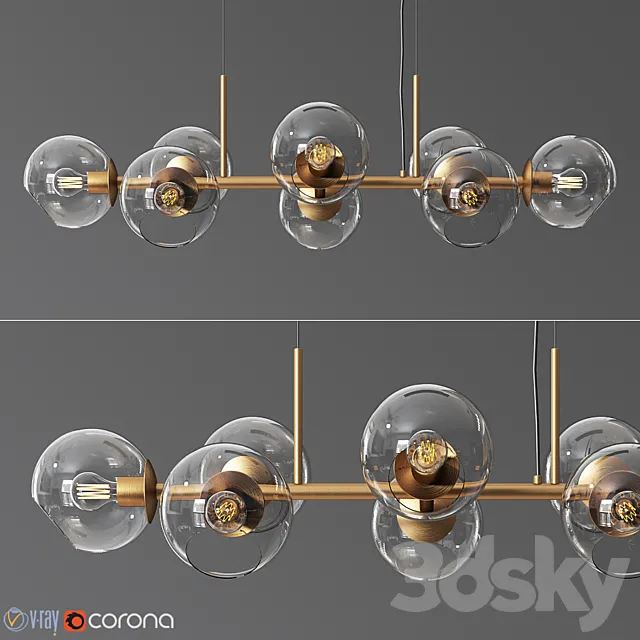 8 Light Staggered Glass Chandelier 3DModel