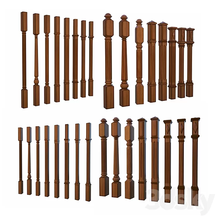 8 posts and balusters 8 3D Model