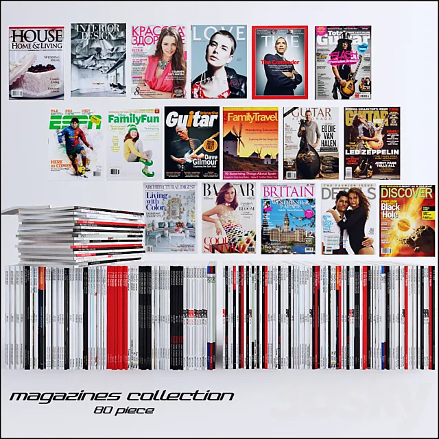 80 piece collection of magazines. 3D Model