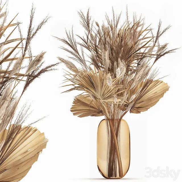 A beautiful bouquet of dried flowers in a glass vase 150 3D Model A beautiful bouquet of dried flowers in a glass vase 150 3D Model