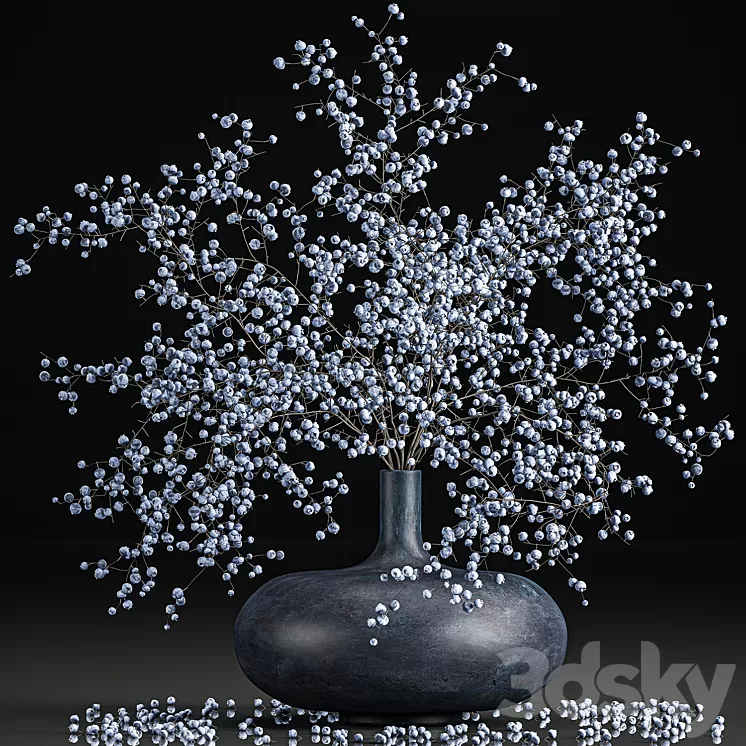 A beautiful lush little bouquet in a vase with branches of blue blueberries. Set 95. 3D Model