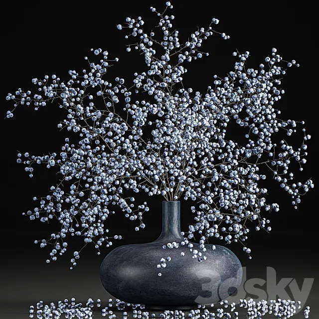 A beautiful lush little bouquet in a vase with branches of blue blueberries. Set 95. 3DModel A beautiful lush little bouquet in a vase with branches of blue blueberries. Set 95. 3DModel