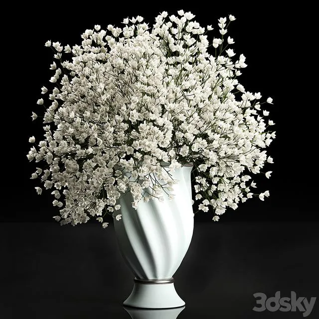 A beautiful lush little white bouquet in a classic vase Set 107 3D Model A beautiful lush little white bouquet in a classic vase Set 107 3D Model
