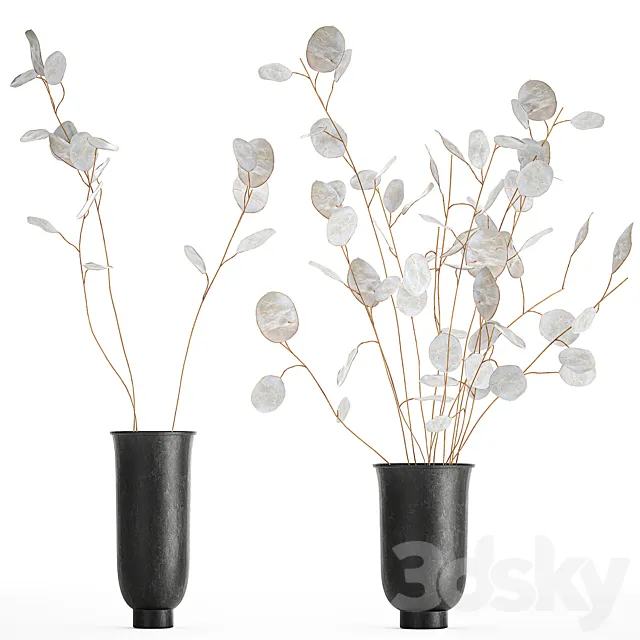 A bouquet of dried flowers in a black vase with branches of a dry Lunnik. 178. 3DModel A bouquet of dried flowers in a black vase with branches of a dry Lunnik. 178. 3DModel