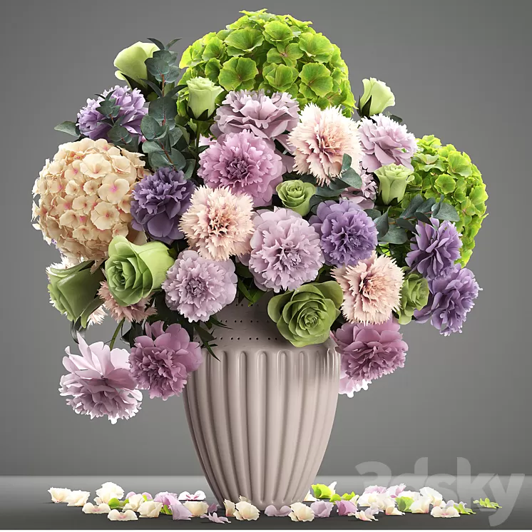 A bouquet of flowers 63. Spring flowers vase decor hydrangea peony eucalyptus carnation rose 3D Model