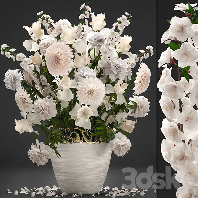 A bouquet of flowers 68. White flowers peonies Dahlias Iris Spring bouquet classic vase 3D Model