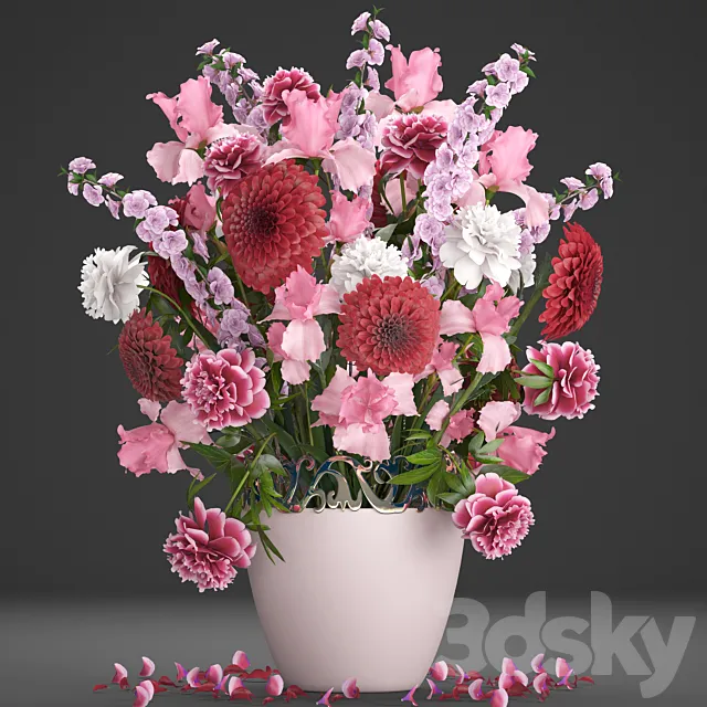 A bouquet of flowers 69. Dahlias pink flowers peonies iris vase decor 3D Model