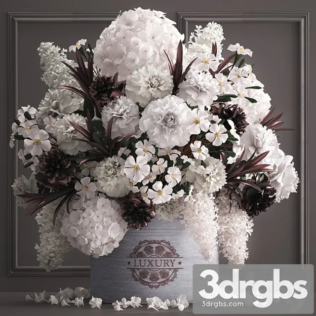 A Bouquet Of Flowers In A Gift Box 88 Luxury Bouquet Stucco Frame Hydrangea Lilac 3D Model Download