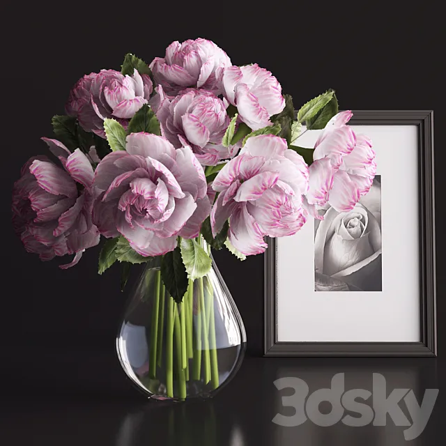 A bouquet of flowers in a vase 3D Model A bouquet of flowers in a vase 3D Model