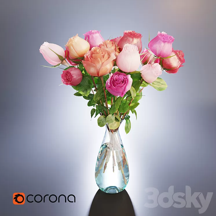 A bouquet of roses in a vase 3D Model A bouquet of roses in a vase 3D Model