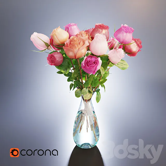 A bouquet of roses in a vase 3DModel A bouquet of roses in a vase 3DModel