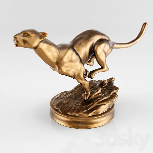 A bronze statue of a cheetah 3D Model