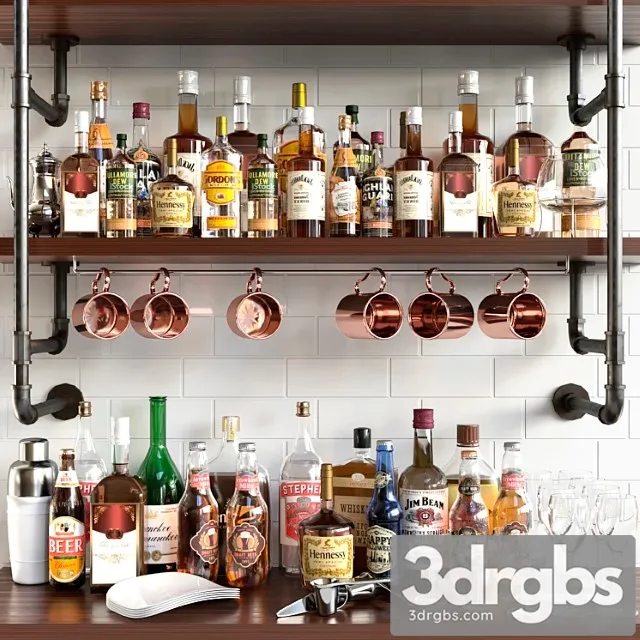 A collection of alcoholic drinks with a copper accent alcohol 15 3D Model Download
