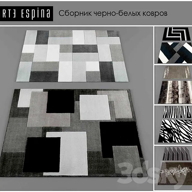 A collection of black and white rugs of Arte Espina 3DModel A collection of black and white rugs of Arte Espina 3DModel