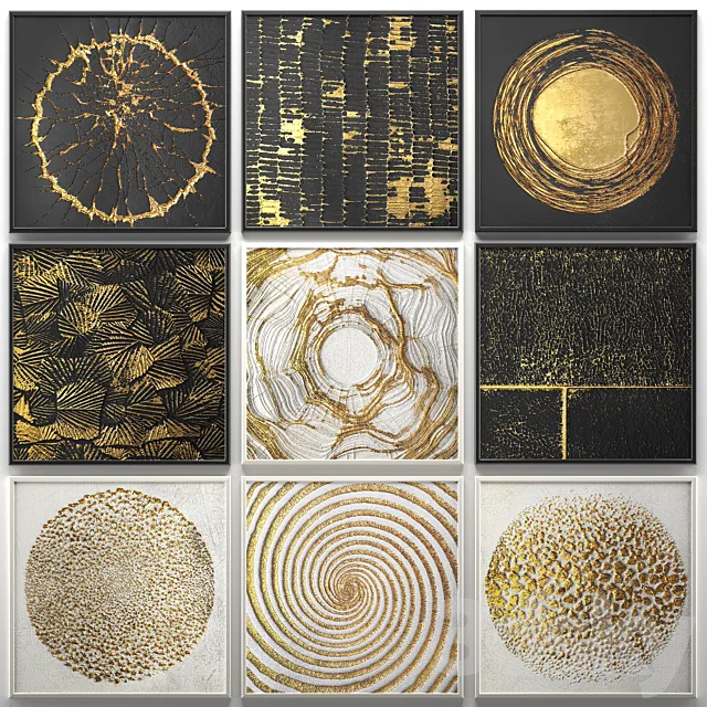 A collection of decorative paintings. Gold. 2 wall decor. a set of paintings. luxury. panels. gold. white. black. set. decorative. abstraction. pattern 3DModel A collection of decorative paintings. Gold. 2 wall decor. a set of paintings. luxury. panels. gold. white. black. set. decorative. abstraction. pattern 3DModel