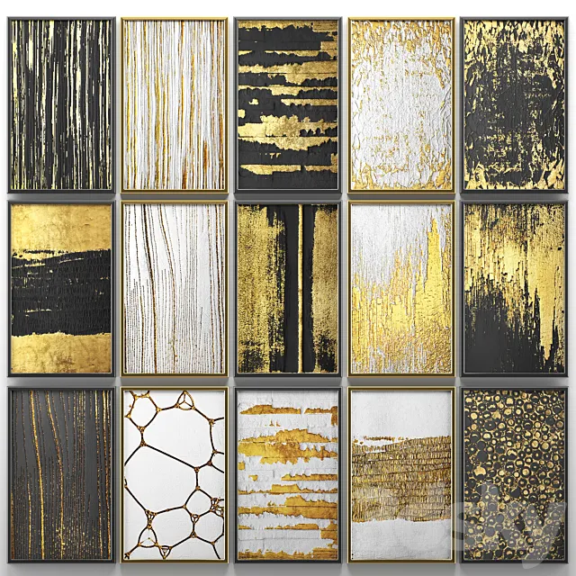 A collection of paintings. Gold. 6. wall decor a set of paintings luxury panels gold white black set decorative abstraction pattern 3D Model A collection of paintings. Gold. 6. wall decor a set of paintings luxury panels gold white black set decorative abstraction pattern 3D Model