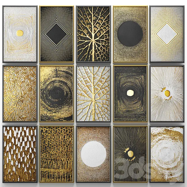 A collection of paintings. Gold. eight. wall decor. a set of paintings. luxury. panels. gold. white. black. set. decorative. abstraction. pattern 3DModel A collection of paintings. Gold. eight. wall decor. a set of paintings. luxury. panels. gold. white. black. set. decorative. abstraction. pattern 3DModel
