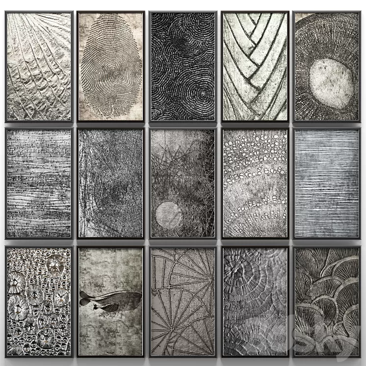 A collection of paintings. modern art. ten. wall decor a set of paintings luxury metal set decorative abstraction pattern loft industrial style 3D Model