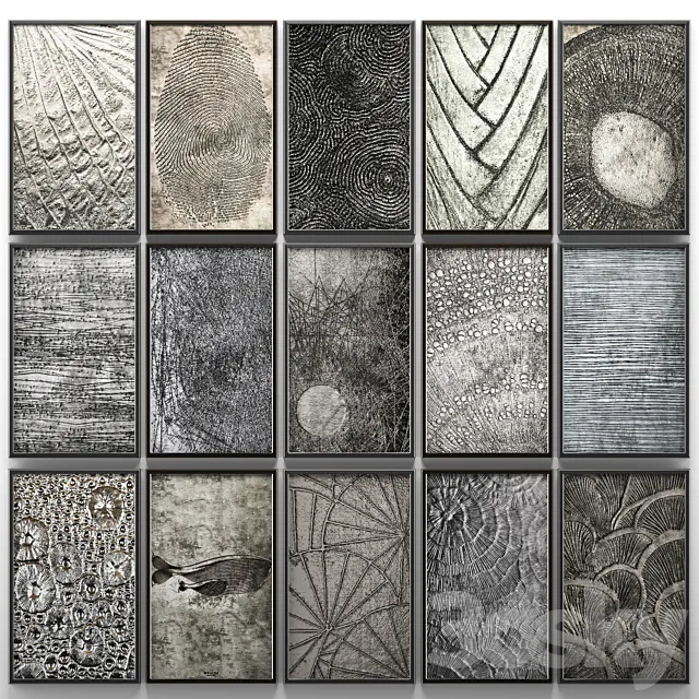 A collection of paintings. modern art. ten. wall decor. a set of paintings. luxury. metal. set. decorative. abstraction. pattern. loft. industrial style 3DModel A collection of paintings. modern art. ten. wall decor. a set of paintings. luxury. metal. set. decorative. abstraction. pattern. loft. industrial style 3DModel