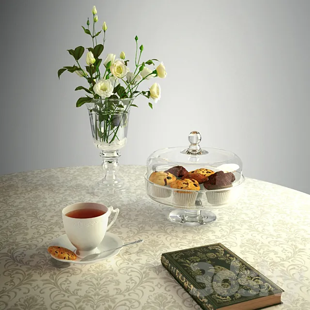 A cup of tea and a bouquet 3DModel
