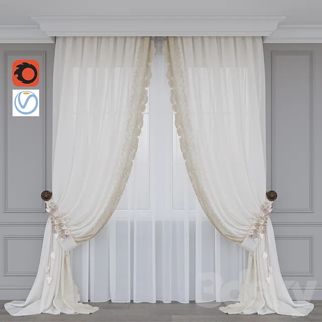 A curtain with flowers 3D Model A curtain with flowers 3D Model