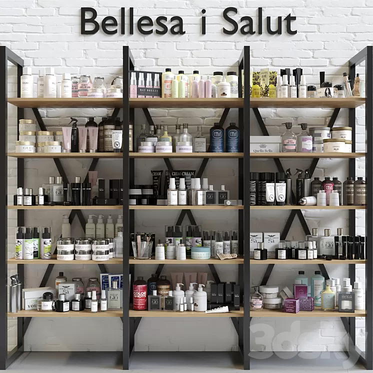 A huge rack with luxury cosmetics for beauty salons and professional cosmetology 3D Model