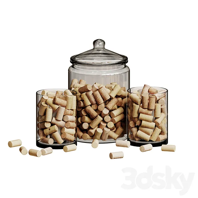 A Jar With Wine Corks And A Candle 3D Model A Jar With Wine Corks And A Candle 3D Model