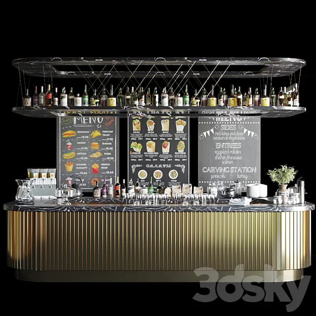A large design project of a bar counter with strong alcohol. wine and a variety of cocktails. Alcohol 3DModel