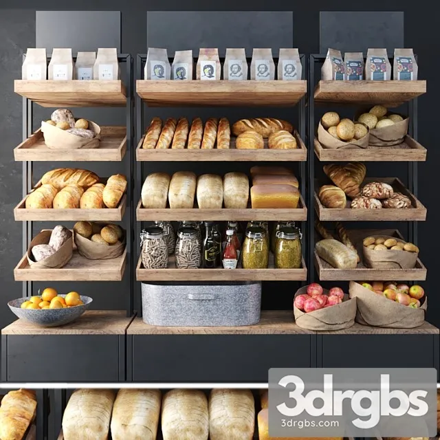 A Large Showcase In A Bakery With Bread and Other Products Bakery Products 3D Model Download