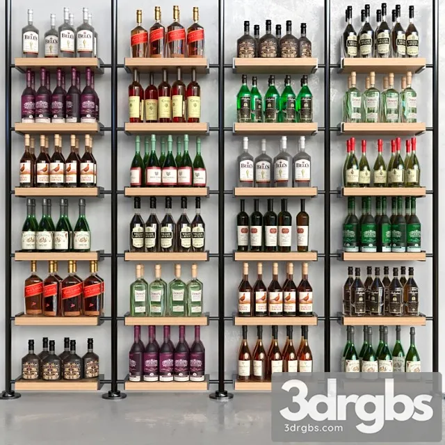 A rack with collection alcohol in a supermarket alcohol 3D Model Download