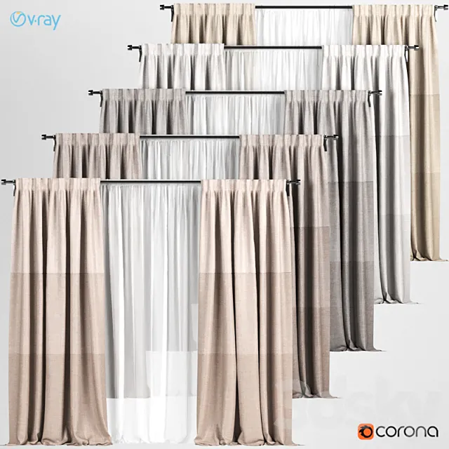 A series of curtains with white tulle in different colors. 3D Model A series of curtains with white tulle in different colors. 3D Model
