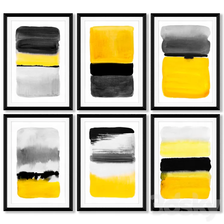 A series of posters with abstract painting. 3D Model