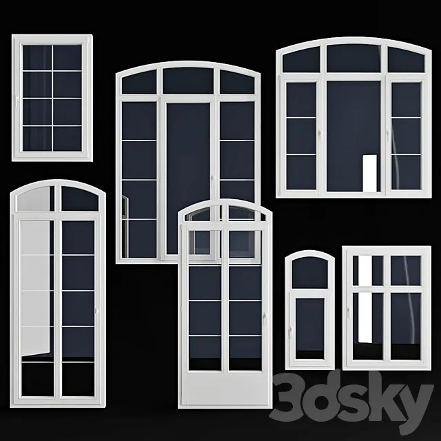 A set of arched windows _ doors 3D Model