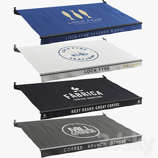 A set of  awnings 2 (cafes and restaurants) 3D Model