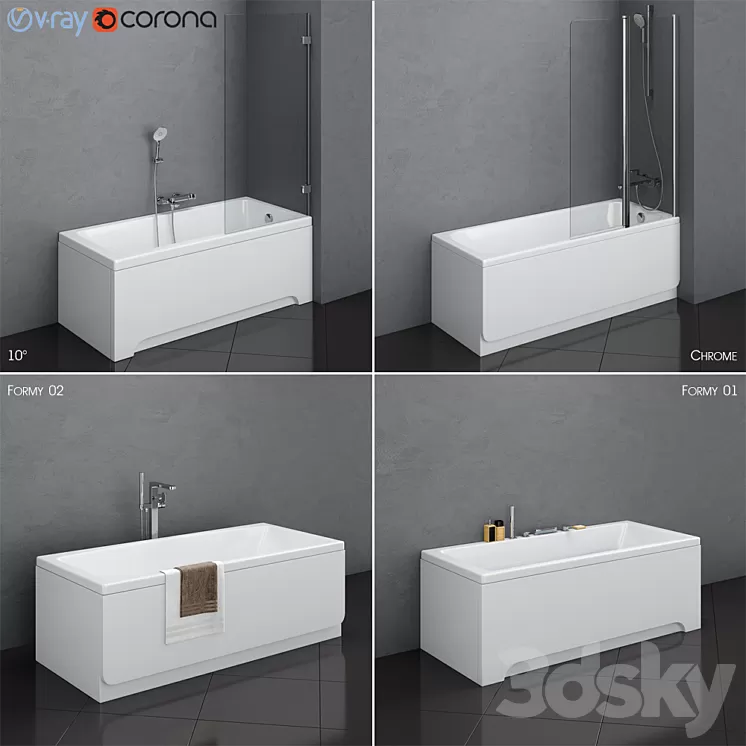 A set of baths Ravak set 13 (10 ° Chrome Formy 01 Formy 02) 3D Model