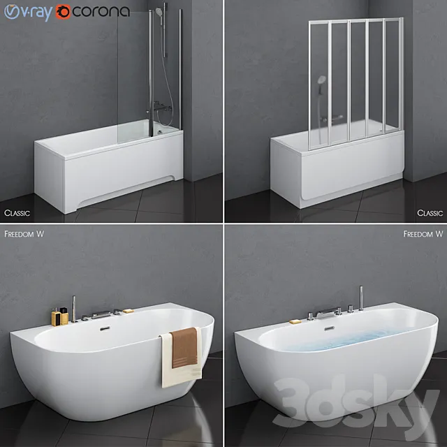 A set of baths Ravak set 17 (Classic and Freedom W in 2 variants) 3DModel A set of baths Ravak set 17 (Classic and Freedom W in 2 variants) 3DModel